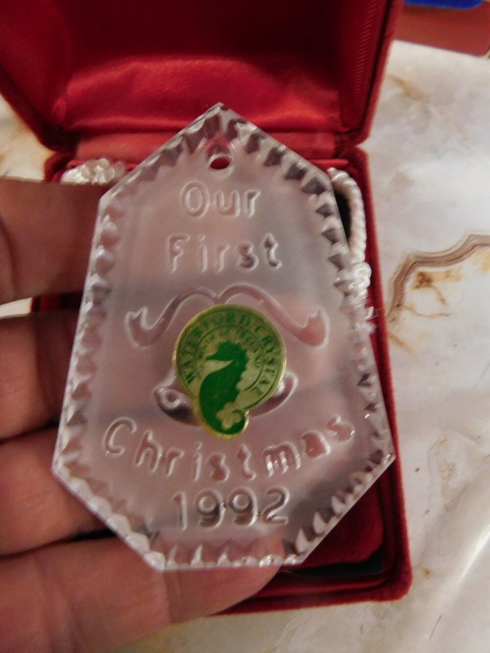 Waterford Crystal Our First Christmas 1992 Ornament w/ Velvet Box